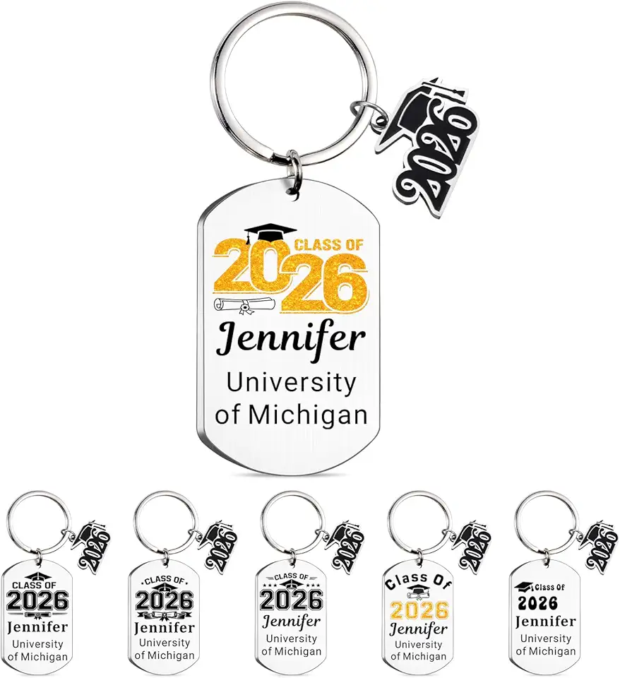 Custom Graduation Keychain with Name, 2026 Graduation Gifts for Her Him, Class of 2026 Gifts for Women Men, Personalized Graduate Key Chain Bulk, High School Middle College Master Degree Phd Grad Gift