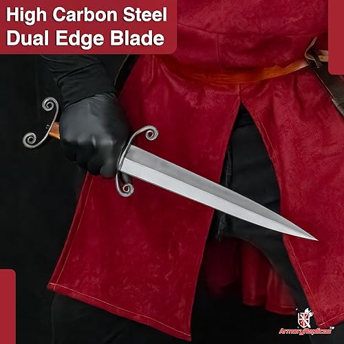Miniatura 5 de Armory Replicas Daga vikinga marinera peligrosa con hoja de acero de alto carbono, mango de madera de nogal y funda de cuero, 17.5 pulgadas