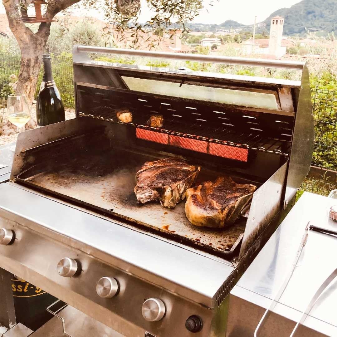 Barbecue a Gas Fry Top 750 Basic da appoggio 4 bruciatori griglia tondino