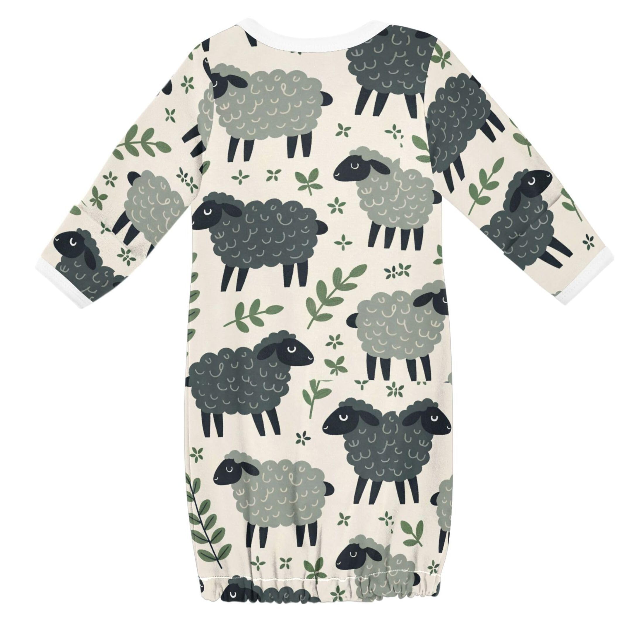 Vozoza Animal Sheep Leaves Beige Baby Boy Girl Sleepsuit Cotton Sleeper Gown Nightgowns Clothes 0-3 Months, 1-Pack