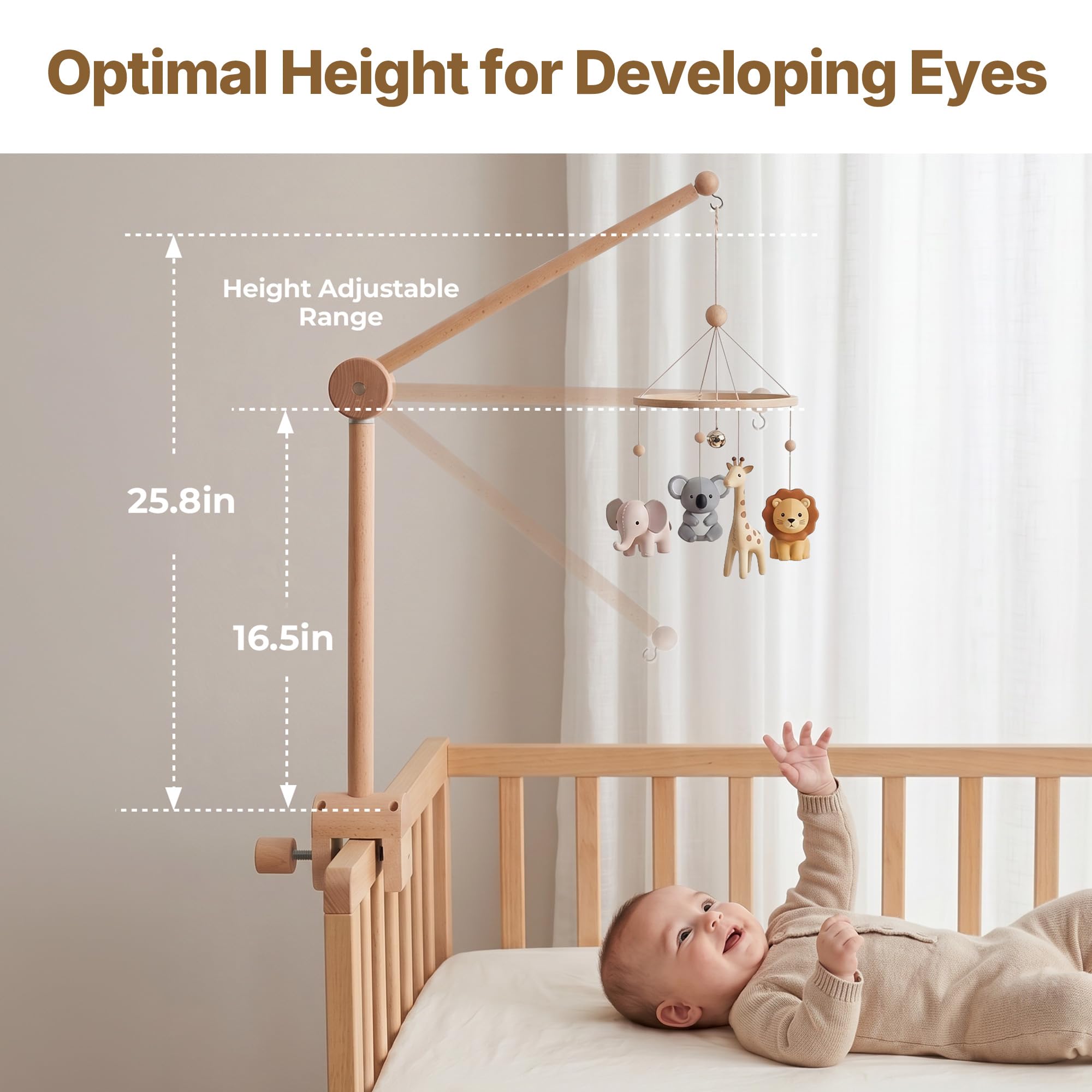 HI BABY MONMENT Mobile Arm für Kinderbett, drehbar, natürliches Buchenholz, mobiler Ständer für Krippe, Kinderzimmer, Dekoration, perfekt für Baby Mädchen oder Jungen