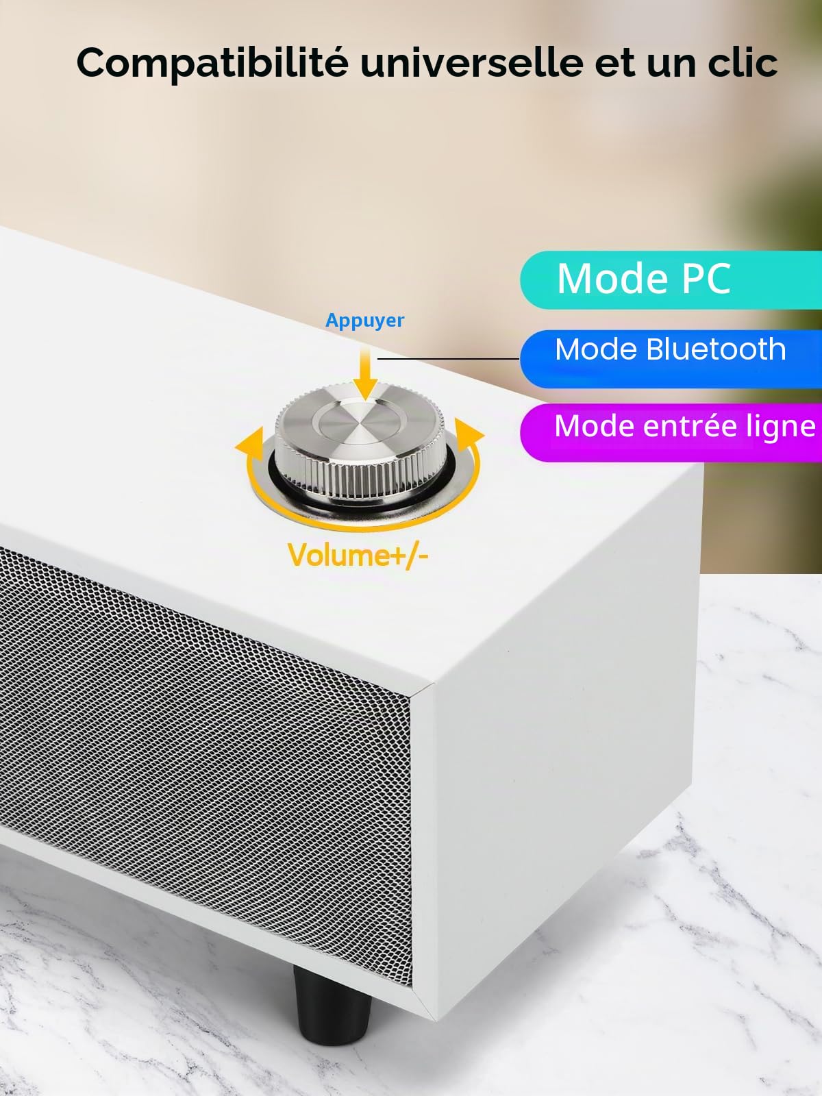 Haut Parleur PC,10W Enceinte PC, Barre de Son PC alimentées par USB, avec Bluetooth 5.0 et entrée RCA, pour Bureau, Ordinateurs Portables, Phonographe（K01）