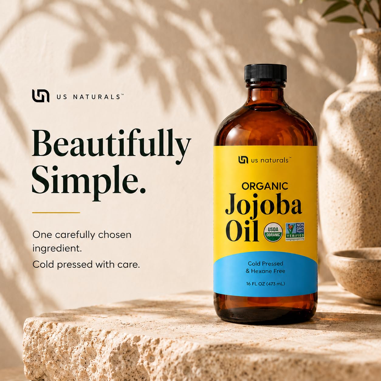 Us Naturals Olio di jojoba biologico da 16 once - Bottiglia di vetro - Certificato USDA biologico e non OGM - 100% puro, spremuto a freddo, non raffinato, senza esano - Olio di alta qualità che