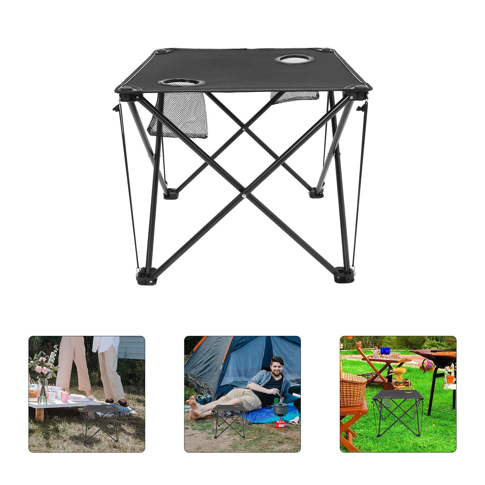 Uonlytech Table de Camping Pliable Portable avec Cadre Robuste en Fer et Tissu Oxford, 2 Porte-gobelets, pour Pique-niques et Activités de Plein Air