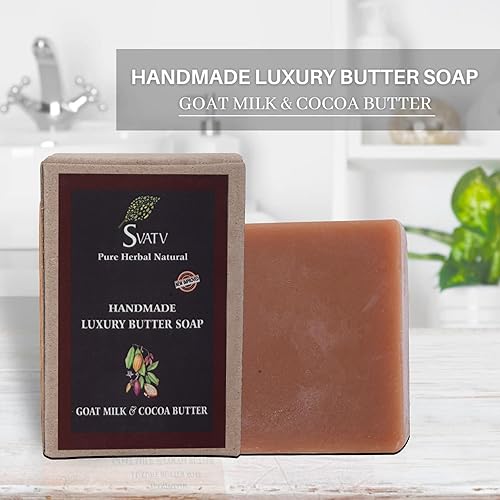 Miniatura 2 de SVATV Jabón hecho a mano con hierbas naturales y calmantes de leche de cabra y manteca de cacao para hombres y mujeres, barra exfoliante, jabón de