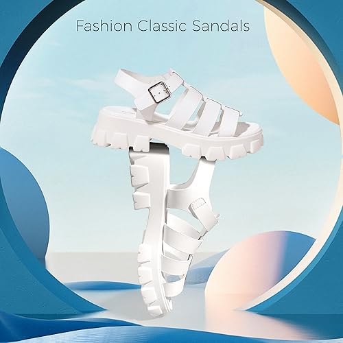 Miniatura 3 de LUCKY STEP Sandalias de cuña con plataforma para mujer, puntera abierta, correa de tobillo ajustable, tacón grueso