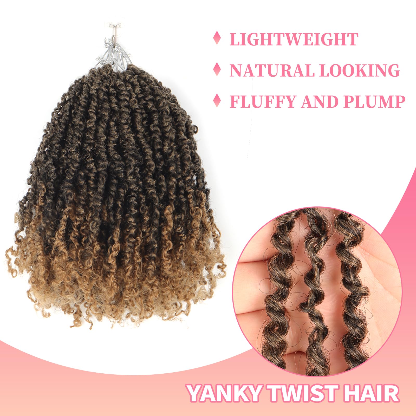 Alaleibaby 9 Packs Yanky Twist 14 inch Crochet Hair Pre-Twisted Curly Braiding Hair Extensions Pre-looped brown Yanky Twists Hair with Curls (T27# - Image 4