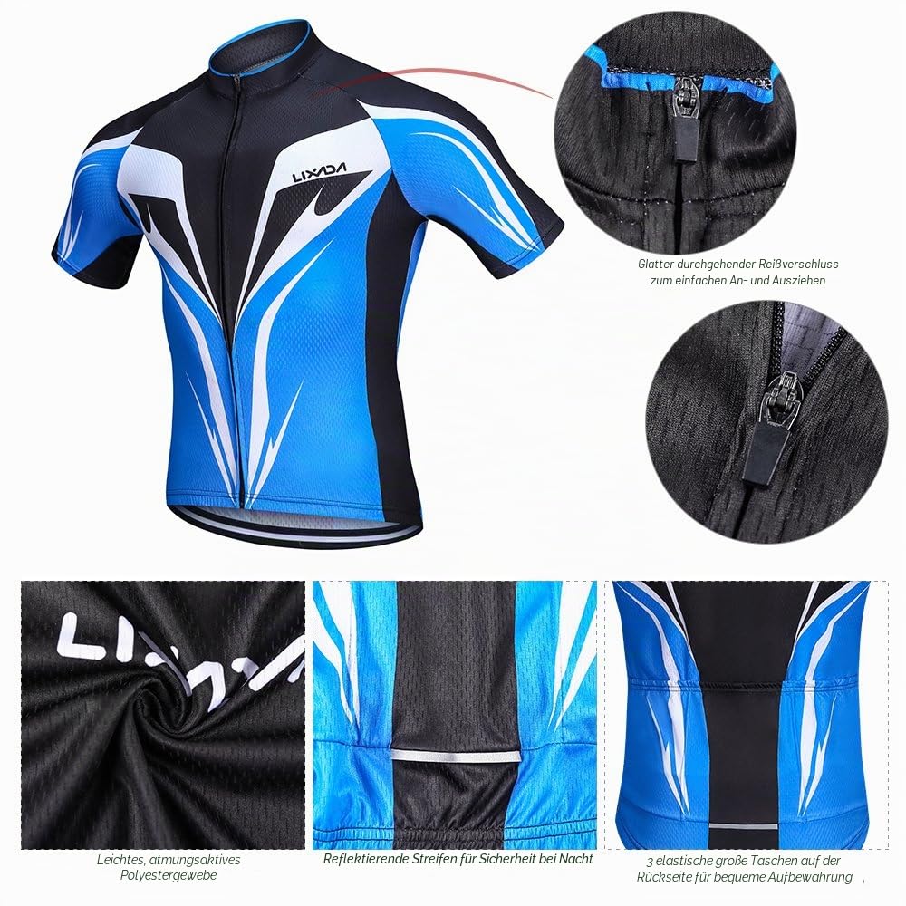 Lixada Herren MTB Radsport Kleidung Set Anzug atmungsaktiv schnell trocknend Kurzarm Reitshirt mit Gel Verdickung Shorts MTB Kleidung Set