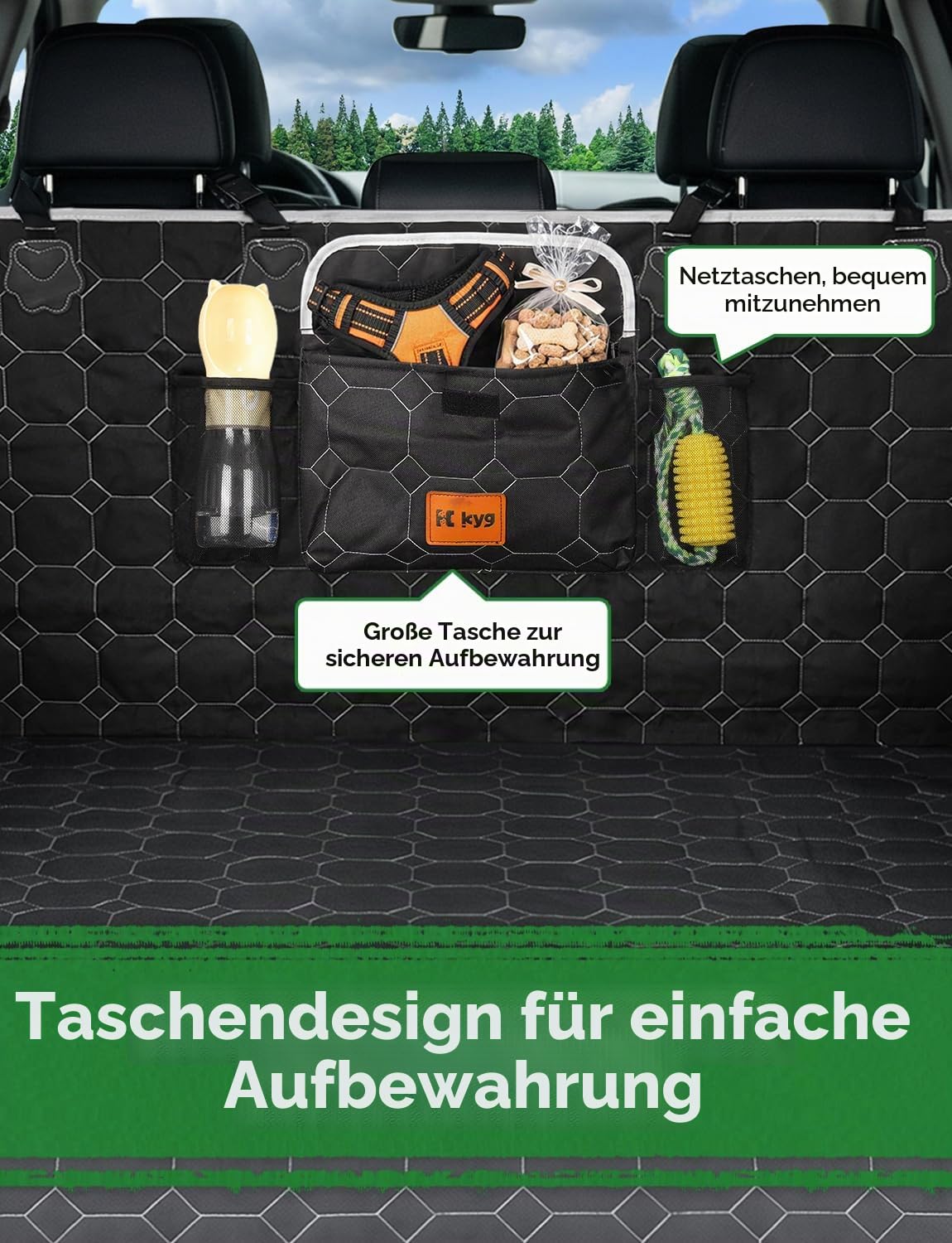 KYG Kofferraumschutz Hund mit Seiten und Ladekantenschutz Hundeschutz Auto Kofferraum Wasserdicht & Kratzfest Kofferraum Schutzmatte Mit Taschen 201x105cm