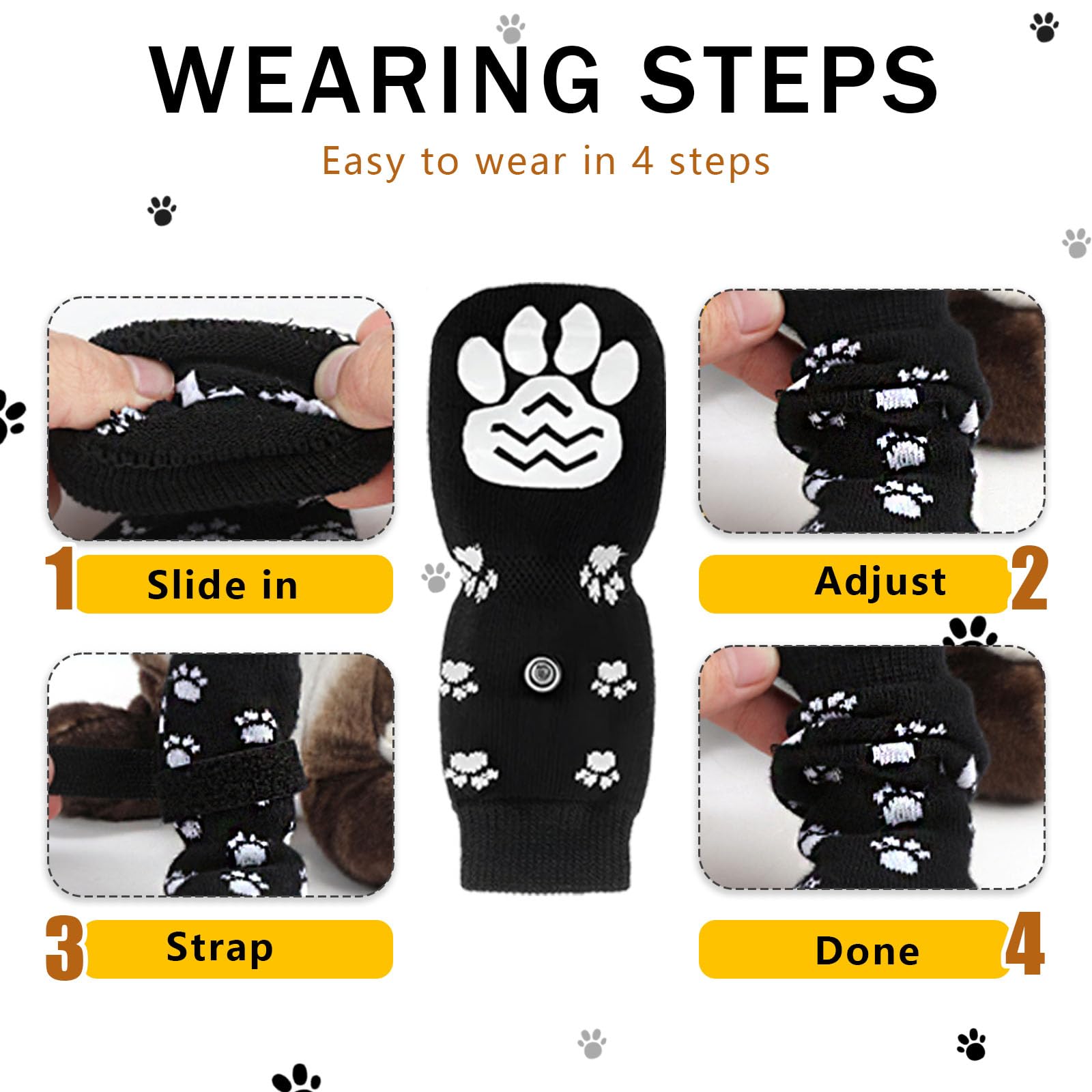 Rynvarl Calzini Antiscivolo per Cani con Cinturino Regolabile – Set da 4 Calze in Cotone, Protezione per Zampe Ideale per Interni, Esterni e Ferite, Taglia S per Cani Piccoli e Grandi