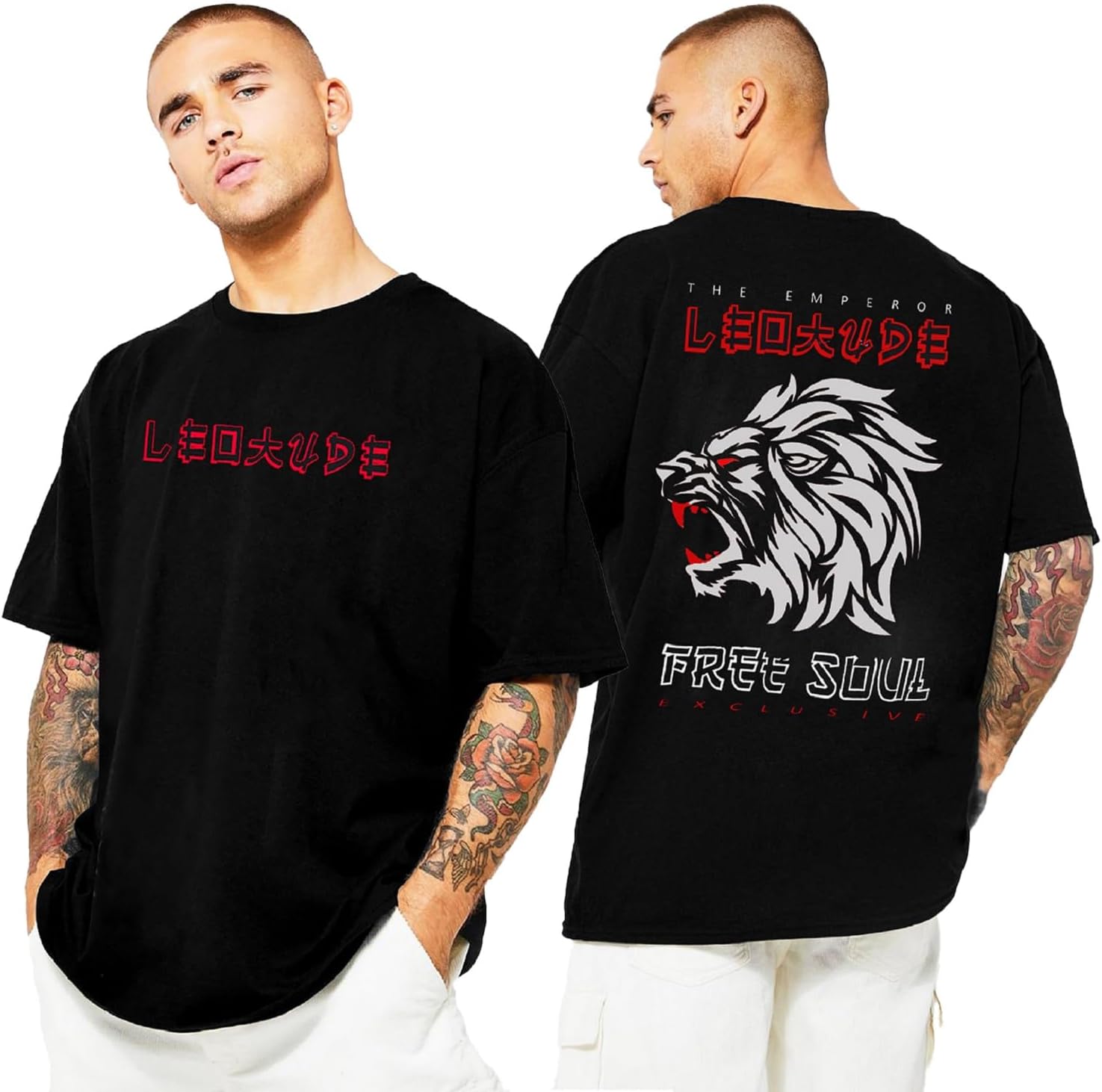 Leotude Cotton Blend Half Sleeve Back Print Oversized T-Shirts for Men