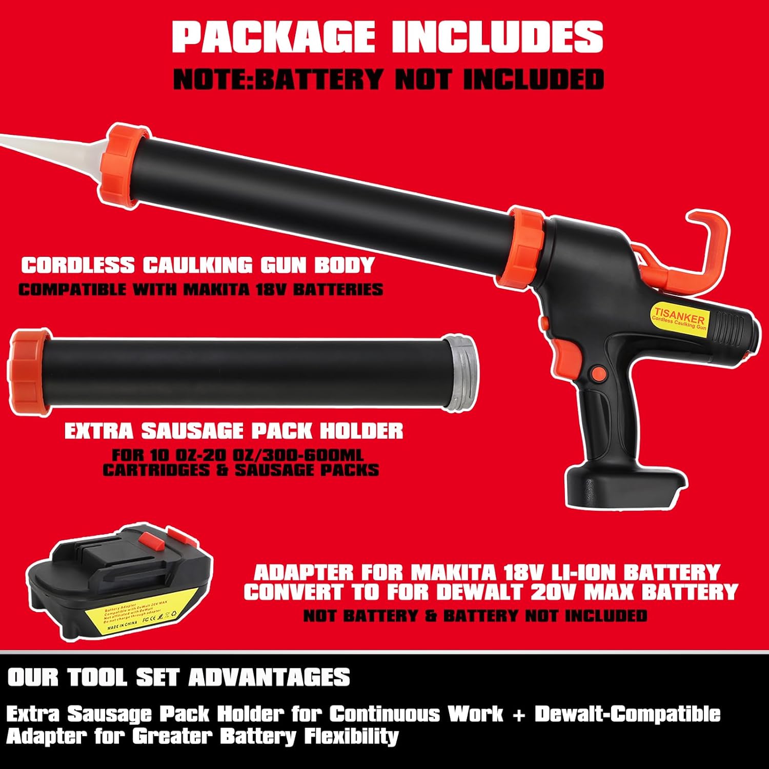 5500N Cordless Sausage Gun, 6-Speed Power, 1200 ml/min Output, 20oz Sausage & 300ml Cartridge Compatible, Anti-Drip, Compatible with Makita 18V & DEWALT 20V MAX, Tool Only (Battery Not Included)