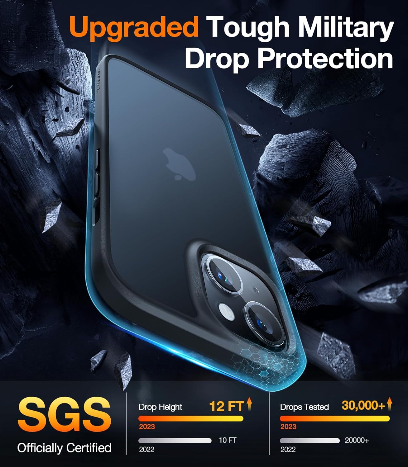 TORRAS Designed for iPhone 15 Case [12FT Military Grade Drop Protection] Protective Shockproof Hard Matte Slim Phone Case for iPhone 15 Phone Case with Translucent Back Silicone Edge, Black - Image 2