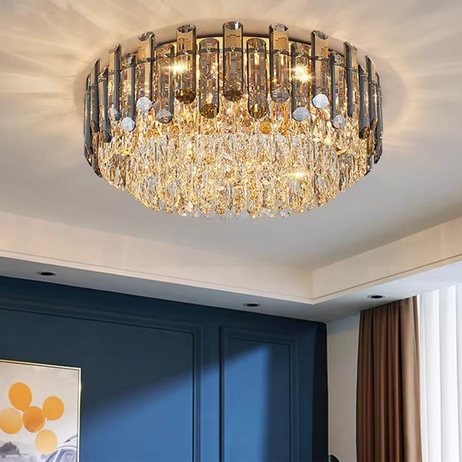 FZQSXAZU Modern Luxury Round Crystal Chandelier: 50Cm Ceiling Hanging Pendant Light - Contemporary Lighting Fixture Lamp for Kitchen Island Bedroom Transparent,50cm
