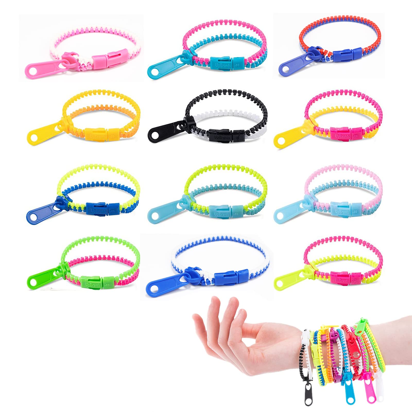 Hanzete 24 Fidget Toys Friendship Zipper Bracelets 7 Β½β, Party Favors for Kids, Sensory Bulk Set Neon Colors, Kit for Valentines, Birthday, Goodie Bag, Easter Egg Basket Stuffers, Pinata Fillers