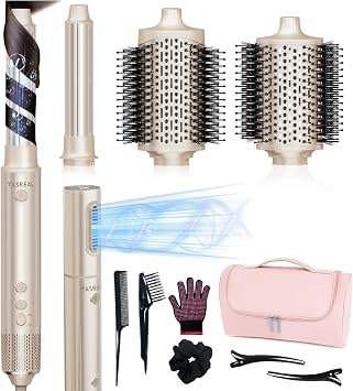 5-in-1 Hot Air Styler & Hair Dryer Brush Fast Drying, Ionic Blow Dryer with Auto-Wrap Curler, Volumizing Brush & Straightener Frizz-Free, No Heat Damage, Travel Bag Included for Easy Styling