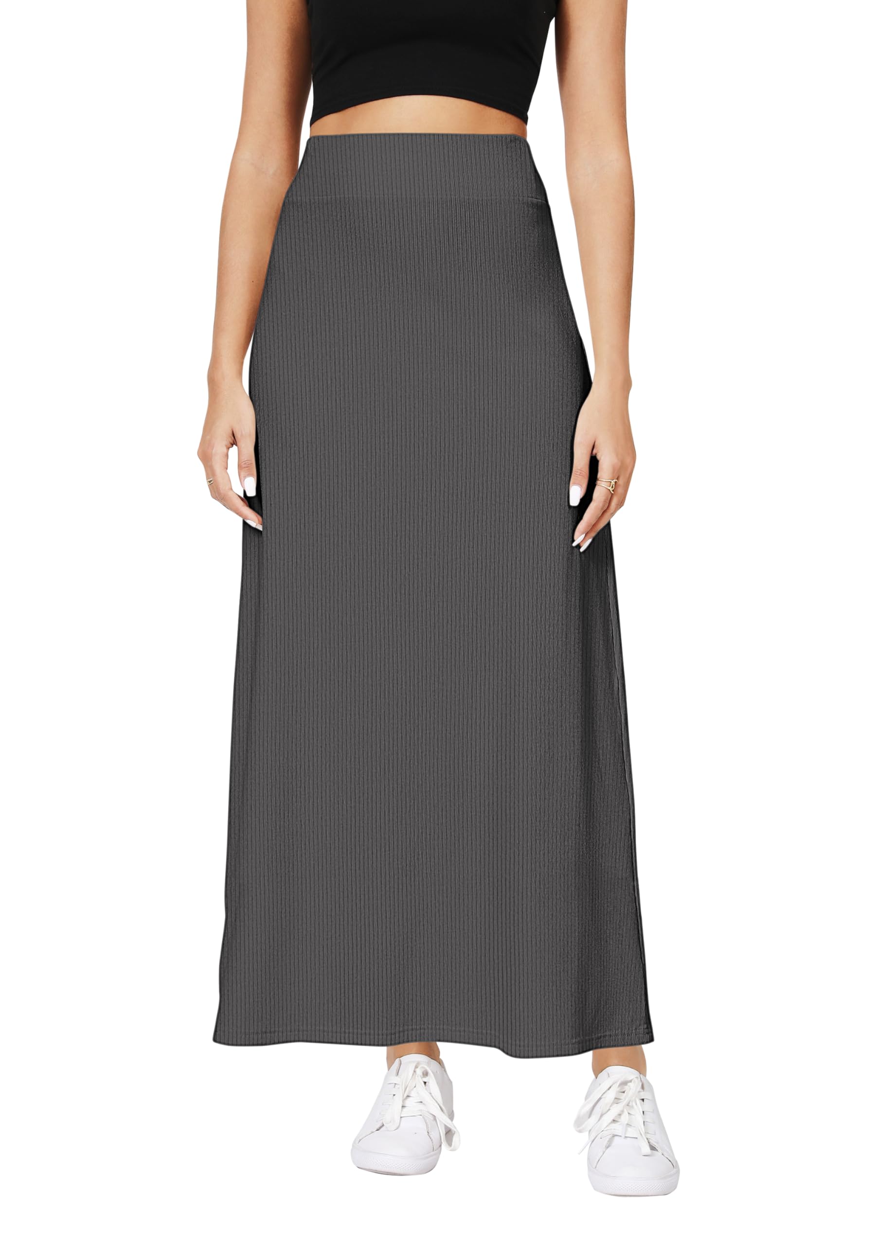 Urban CoCo Elastic Waist A-Line Long Maxi Skirt Below Knee for Women Fall Winter