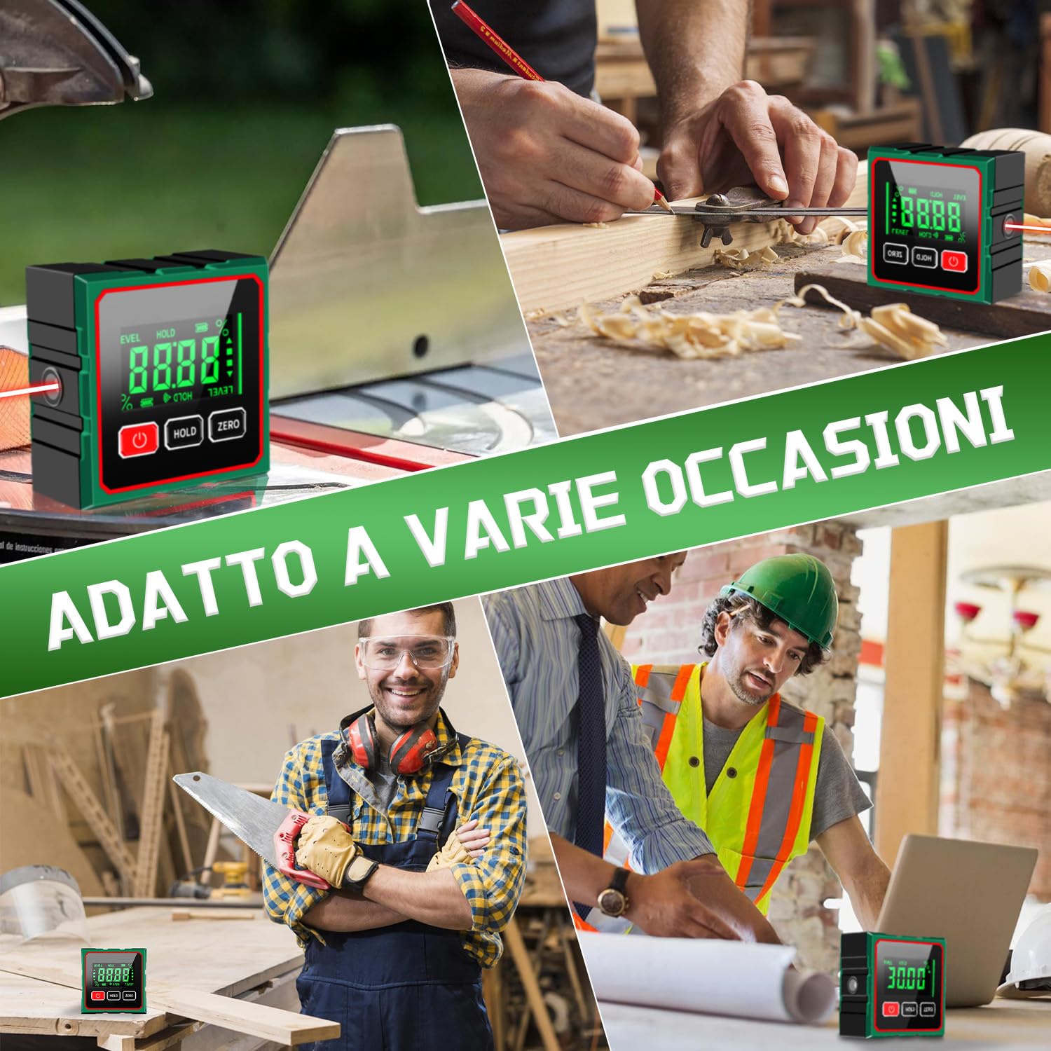 Livella Digitale, Goniometro Digitale con Laser, Elettronico Angle Finder 4x90° con LCD, 4 Lati Magnetici per Ricarica Inclinometro Livella Impermeabile, Ideale per Falegnami