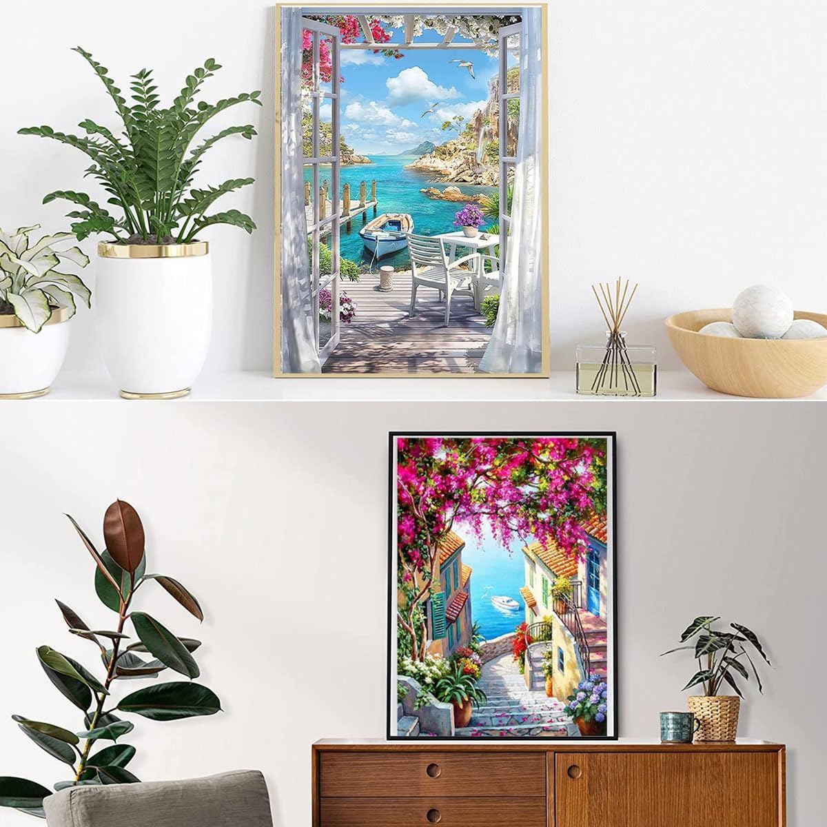 ダイヤモンドアート 四角いビーズ 2枚セット 30x40cm スクエアアート キット 全面貼り ビーズアート 人気 大人 子供 DIY 手作り 手芸セット 装飾 芸術品 プレゼント (海辺の風景)