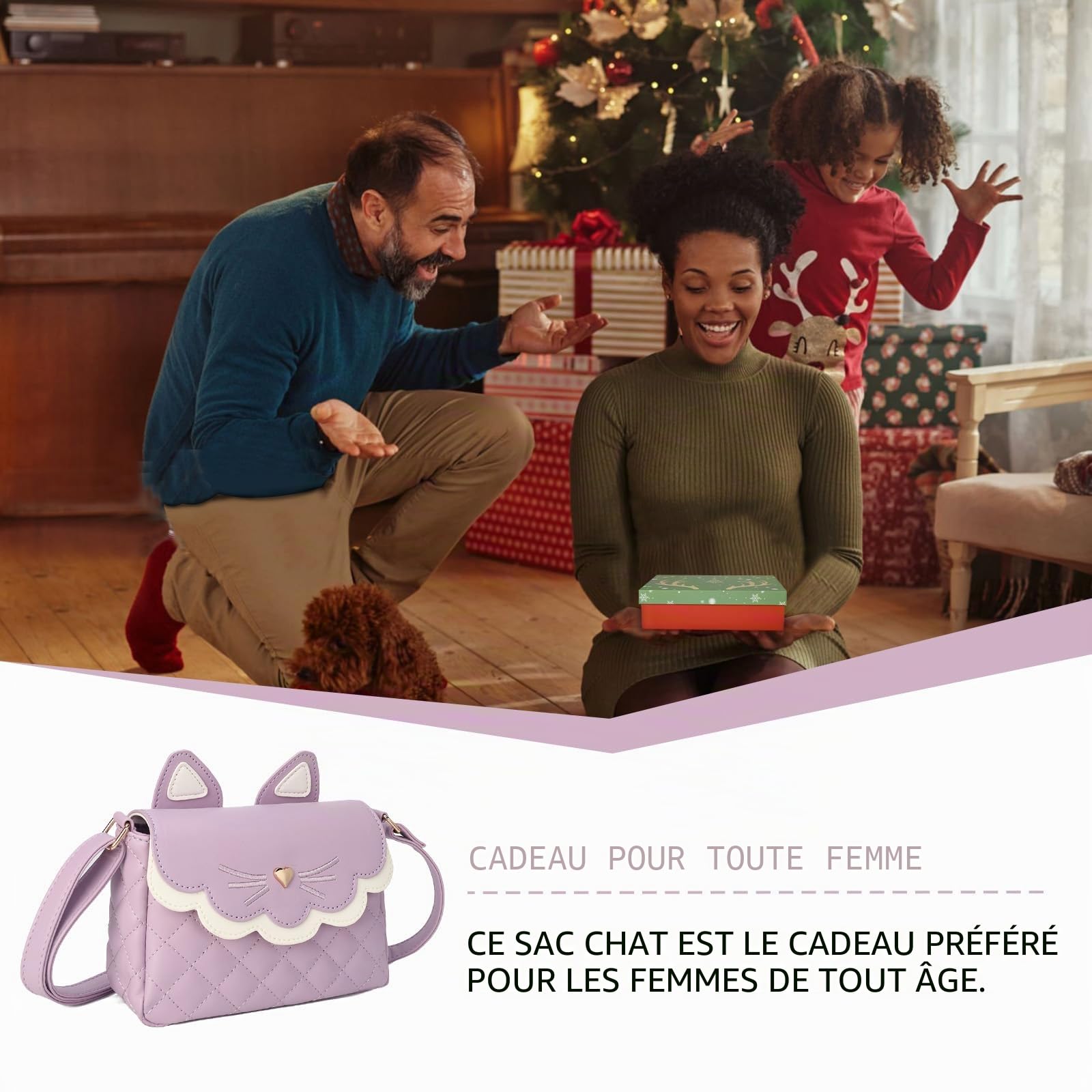 Gladdon Sac à Bandoulière pour Filles Petits sac bandoulière chat Piquage sac à main pour enfant Mini Sac à Monnaie Avec sangle réglable Mode portefeuille(Violet)