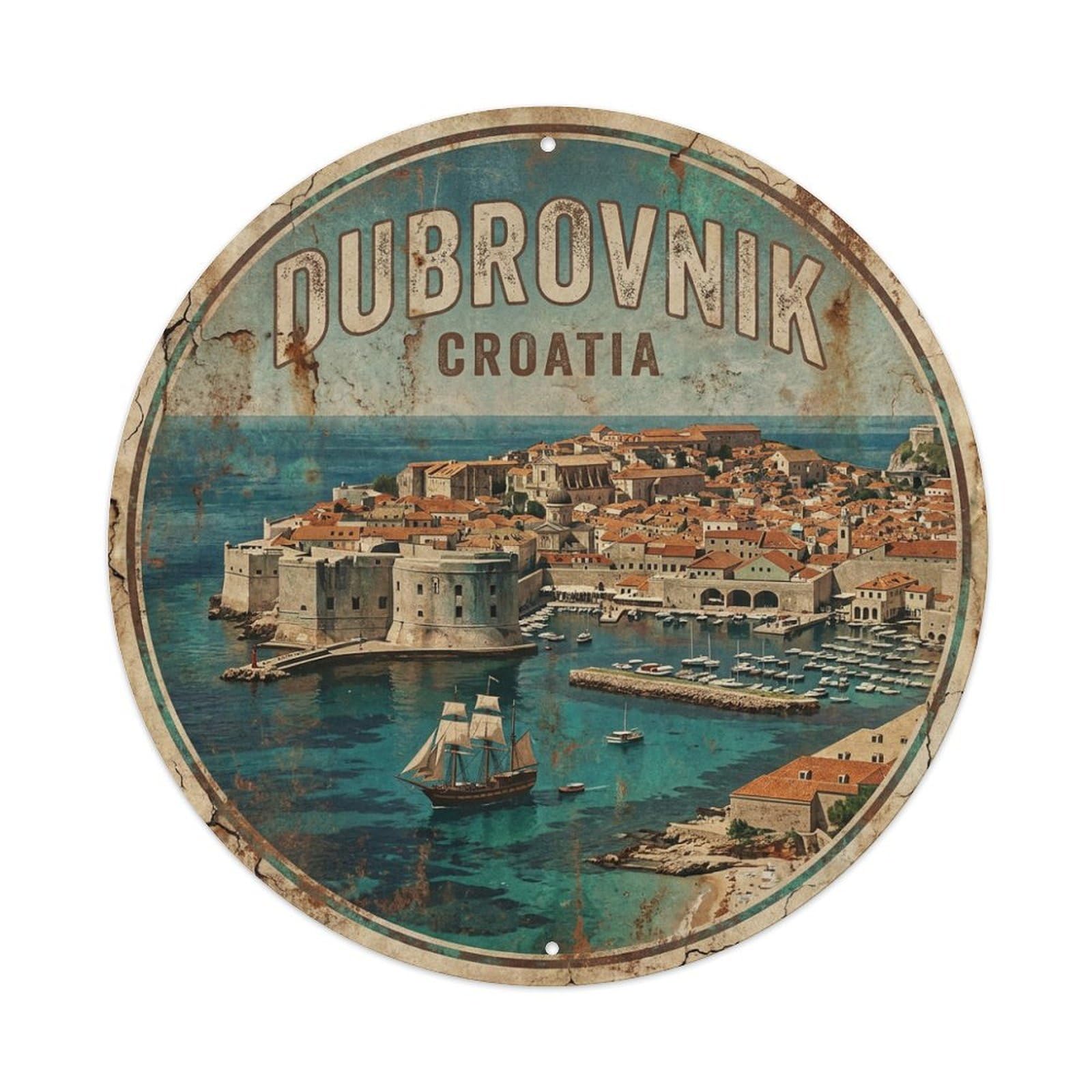 Xanthor Style Retro Travel Croatia Dubrovnik Metal Tin Sign