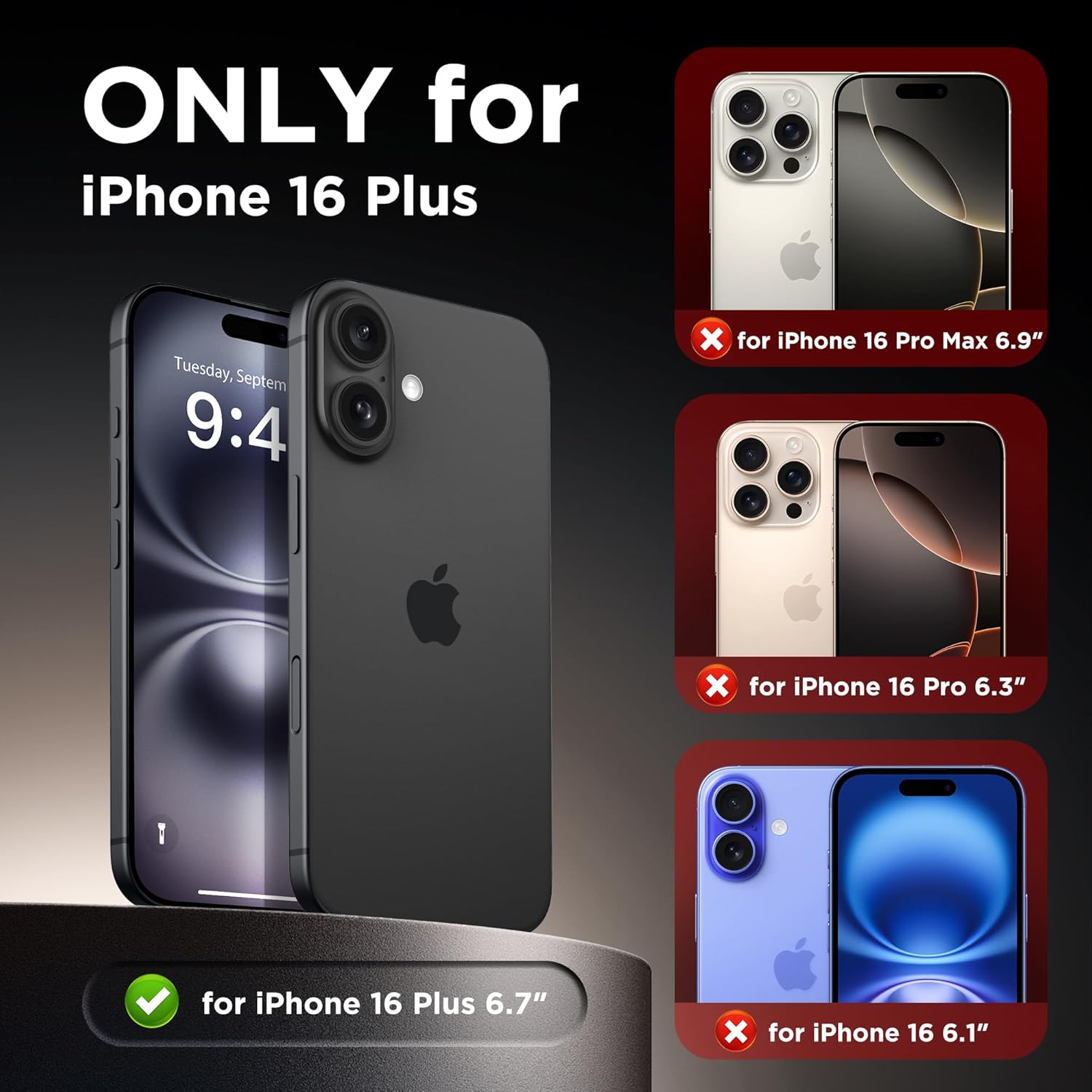 Magnetic for iPhone 16 Plus Case with Camera Control Button, Compatible with MagSafe, [Full Camera Protection][Privacy Screen Protector]Non-slip Translucent iPhone 16 Plus Phone Cover (Black) - Image 4