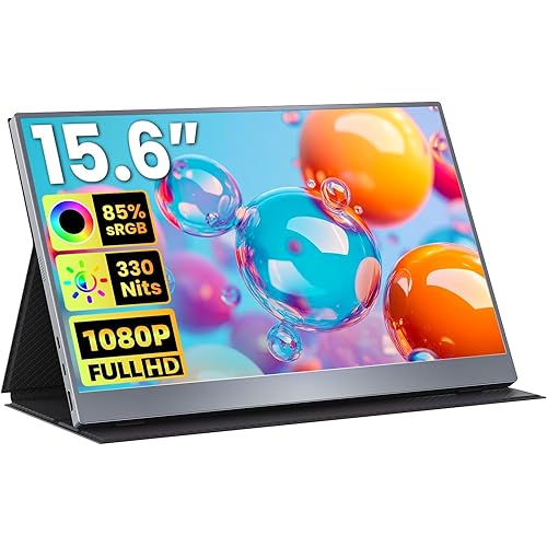 Portable Monitor 15.6 inch FHD 85% sRGB 60Hz HDR HDMI USB-C Travel Monitor for Laptop MacBook PC Surface PS5 Xbox, External Display with Cover & Speakers, VESA Compatible