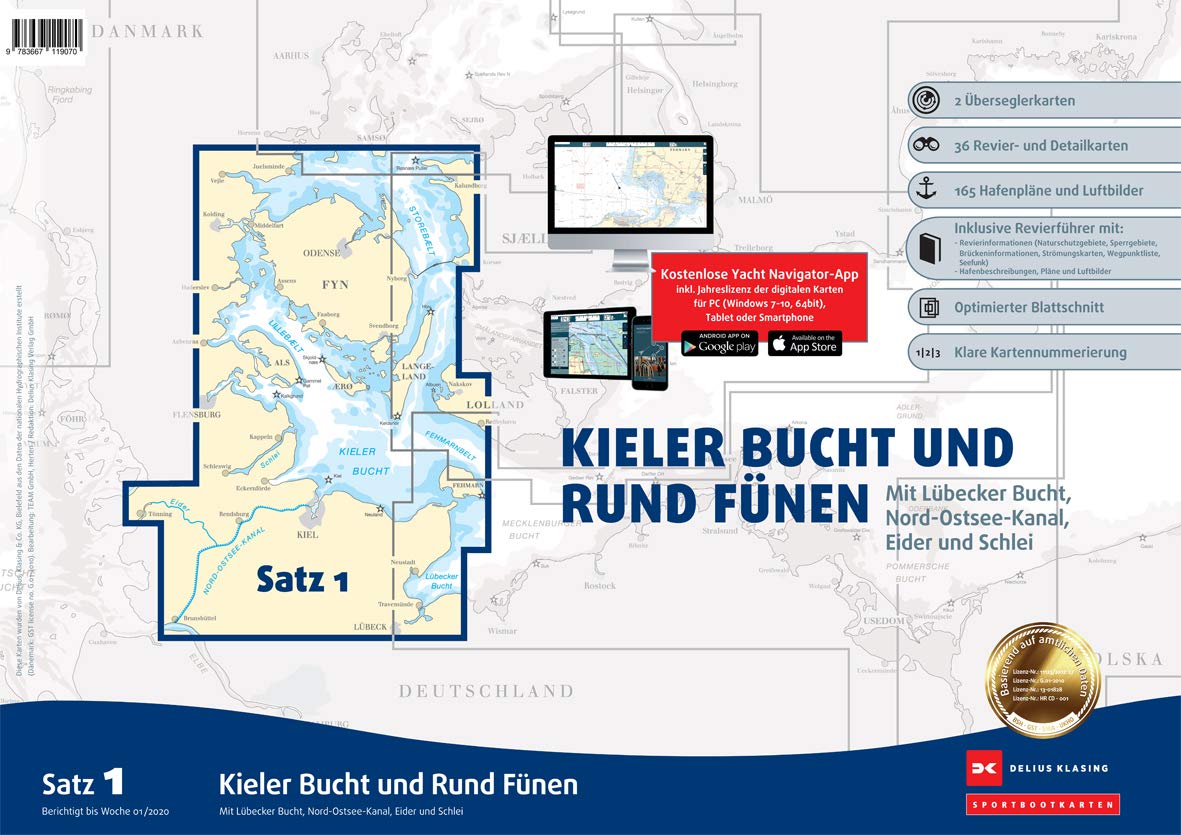 Sportbootkarten Satz 1: Kieler Bucht und Rund Fünen (Ausgabe 2020): Mit Lübecker Bucht, Nord-Ostsee-Kanal, Eider und Schlei