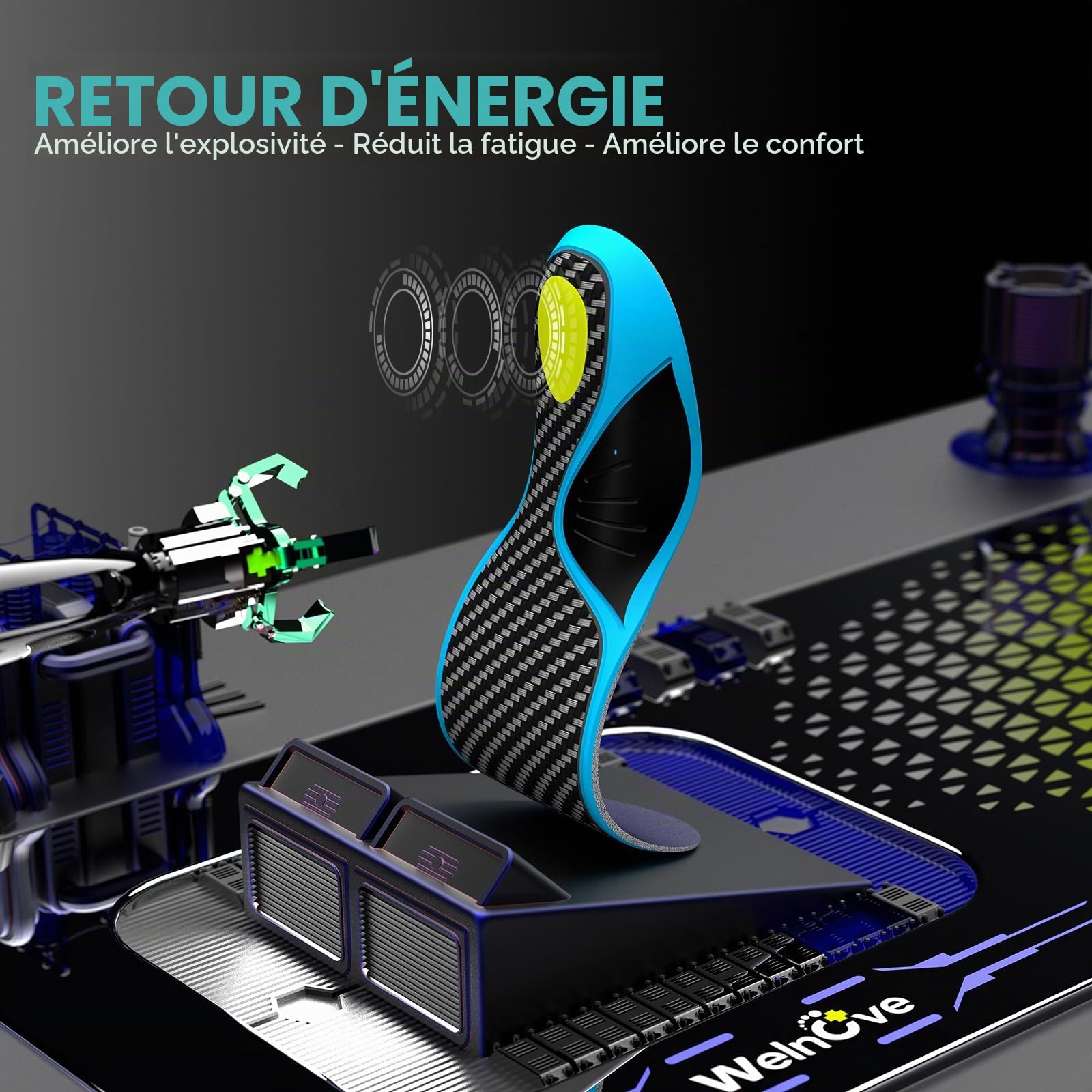 Semelles en fibre de carbone avec soutien de la voûte plantaire - Semelles de performance absorbant les chocs Welnove pour le sport actif - Retour d'énergie et protection contre les blessures-L 41-42