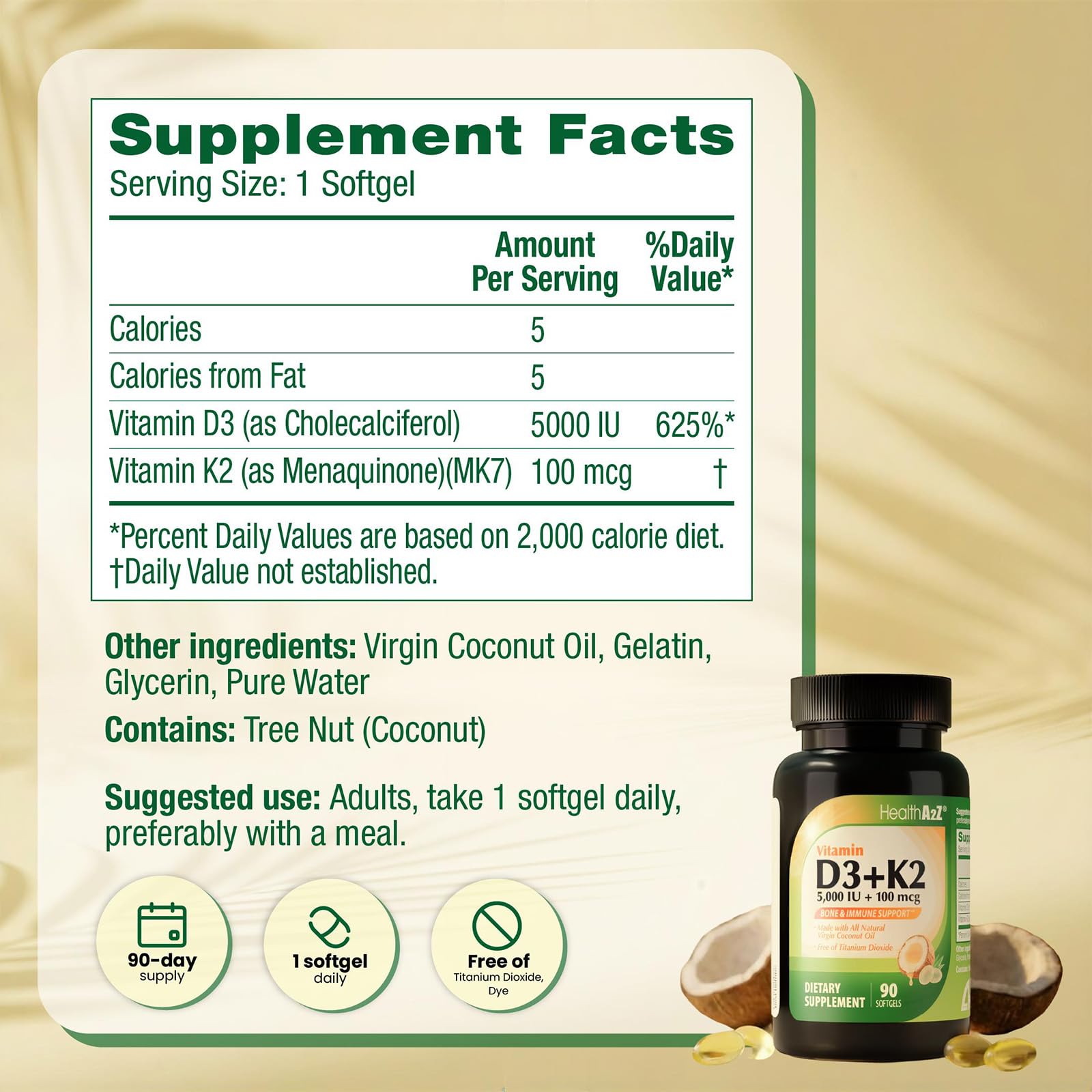 HealthA2Z® Vitamin D3 + K2 (MK-7) (5000 IU (90 Counts)) — Amazon image 8