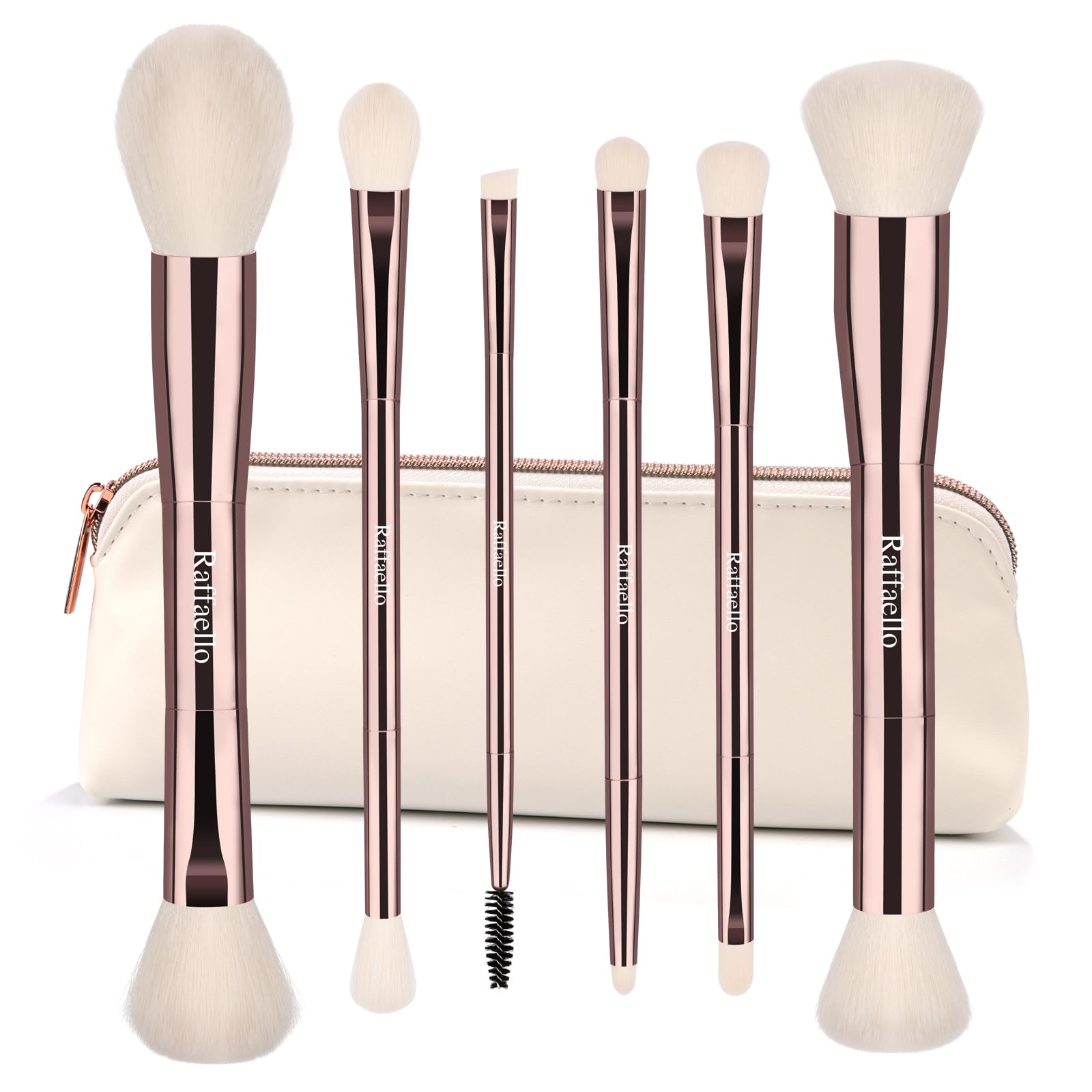 Sustainable Luxury Makeup Brush Set, 6 Dual-Ended Brushes with Travel Case, Recycled Material