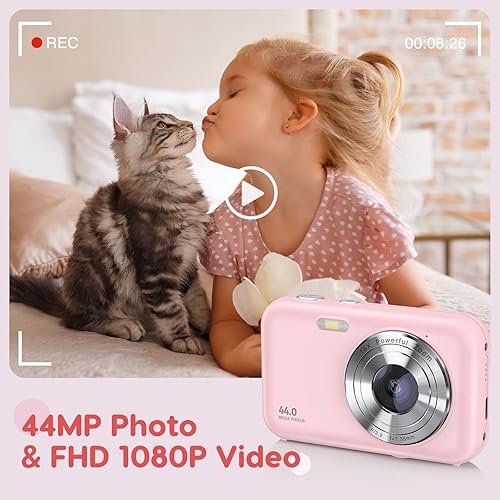 Miniatura 2 de Cámara digital, FHD 1080P para niños, cámara de apuntar y disparar de 44 MP, zoom 16X, cámara compacta de fotografía pequeña para niños con tarjeta