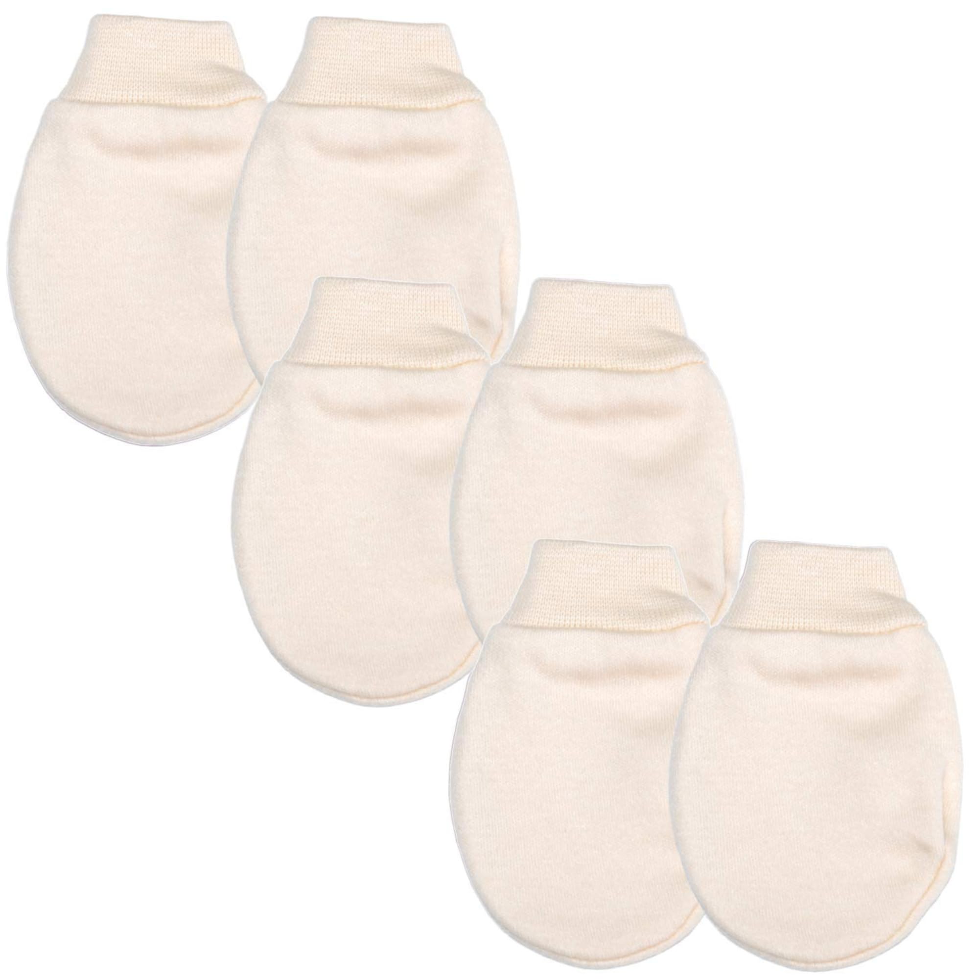Baban Baby Mittens - Baby Scratch Mittens - Newborn Scratch Mits - Cotton Baby Mitts 3 Pair Pack, Made in Britain, Cream
