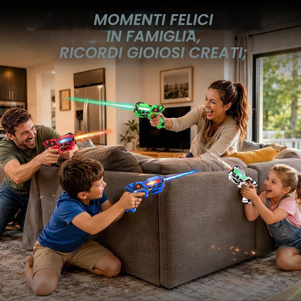 VATOS Set Laser Tag Ricaricabile 4 Pezzi, Giocattoli Pistola Laser con Schermo LED, Raggio 40 m per Interni ed Esterni - Gioco per Ragazzi e Famiglia, Regalo di Compleanno e Vacanza per Bambini 6+