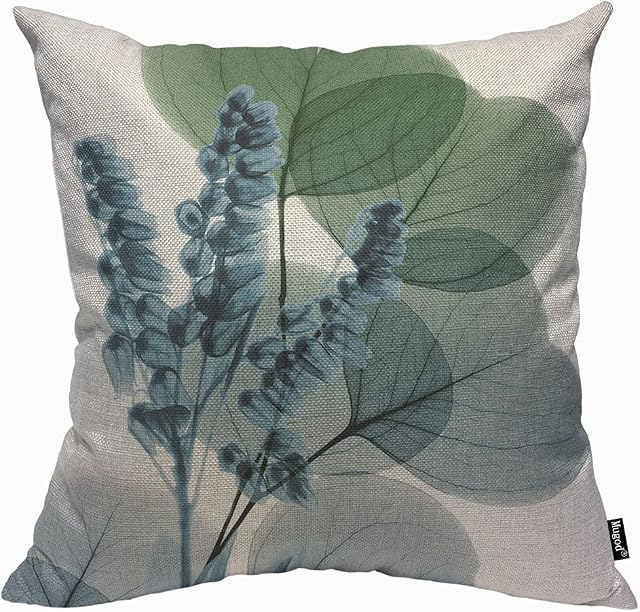 Mugod Blue Lily of Eucalyptus Cushion Cover Throw Pillow Covers Beautiful Plants Pillow Case for Men Women Decorative Home Sofa Chair Couch 45x45cm/18x18 Inch