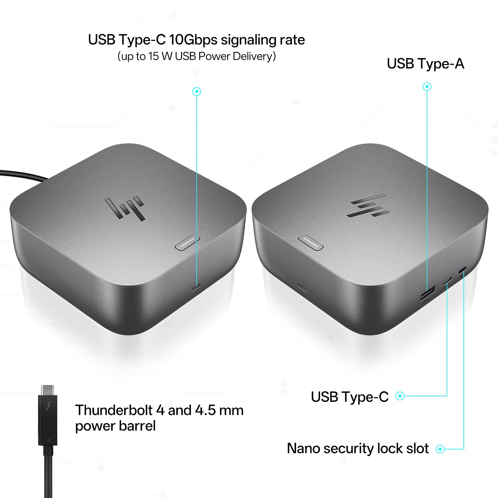 HP - Estación de acoplamiento para portátil con doble monitor y paquete de carga - HP Thunderbolt 4 Ultra 100 W G6 Dock con adaptador de CA de 100 W, cable HDMI y DP y cable USB-C