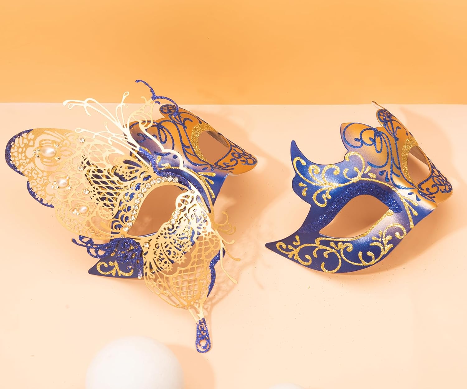 Masquerade Mask for Couples, Women Men Venetian Mardi Gras Halloween Christmas Party Couple Masquerade Mask (Butterfly Blue Gold) - Image 3