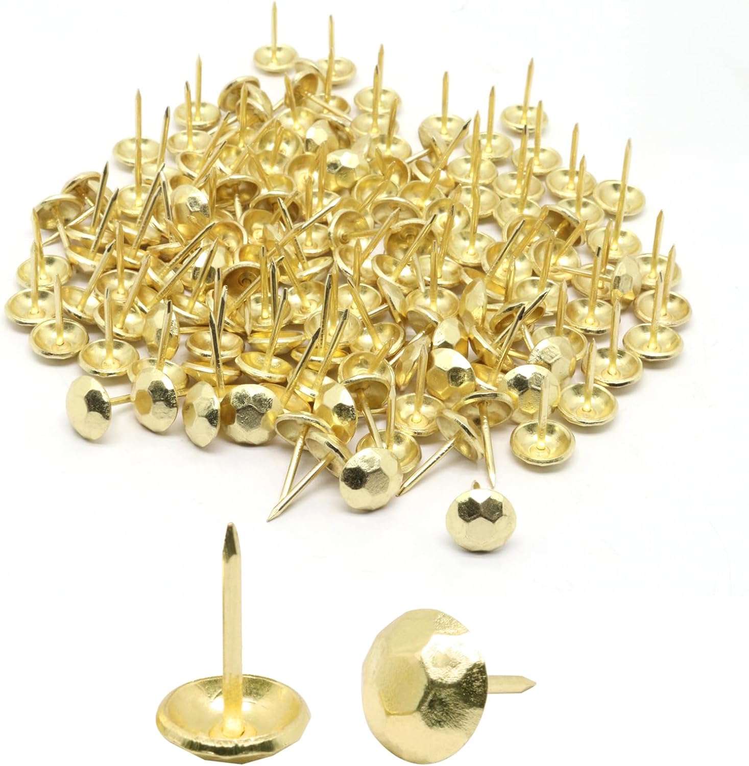 Gold Thumb Tacks 150Pcs, 7/16 Inch Vintage Decorative Nails Metal Upholstery Nails for Wood Upholstery Tacks for Furniture Sofa DIY Project (11x17mm)