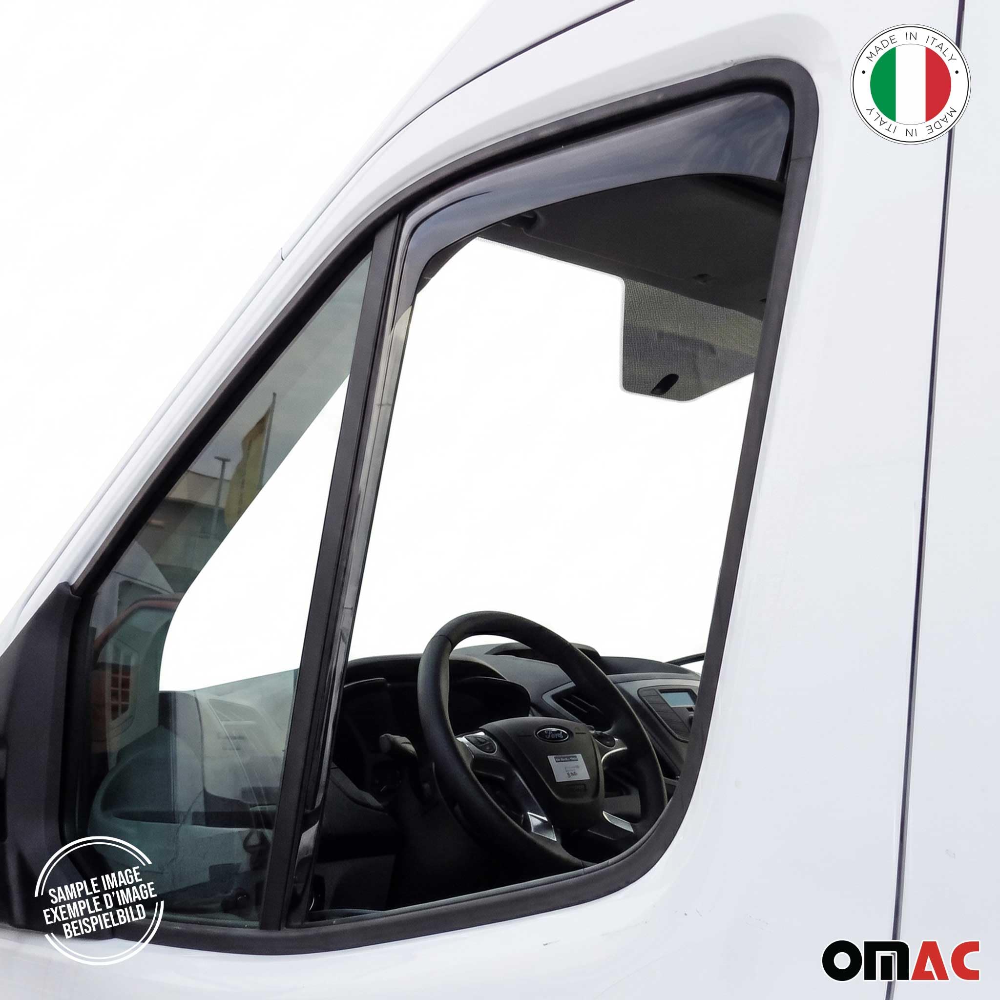 OMAC Windabweiser Regenabweiser kompatibel mit Ford Transit 2014-2025 Dunkel Acryl 2tlg
