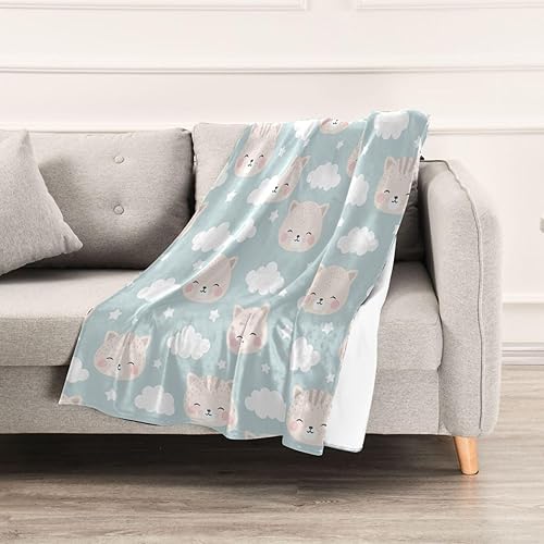 Miniatura 5 de Cats with Cute Clouds Pattern with Blue Sky Ultra-Soft Throw Blanket, Lightweight Holiday Flannel Fleece Blanket Adults Kids Home Decor Camping