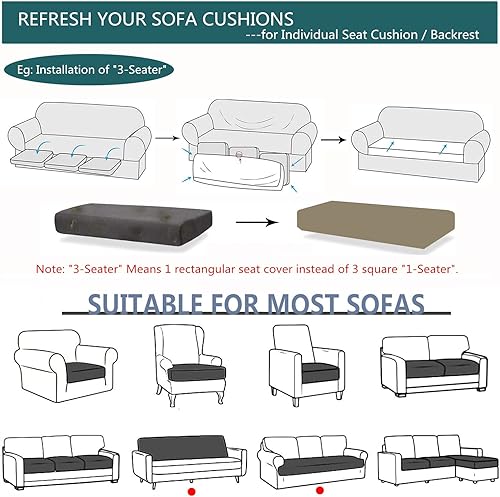 Miniatura 5 de Juego de fundas de cojín para asiento de sofá, fundas de cojín de terciopelo elástico, fundas de cojín de repuesto para cojines individuales con