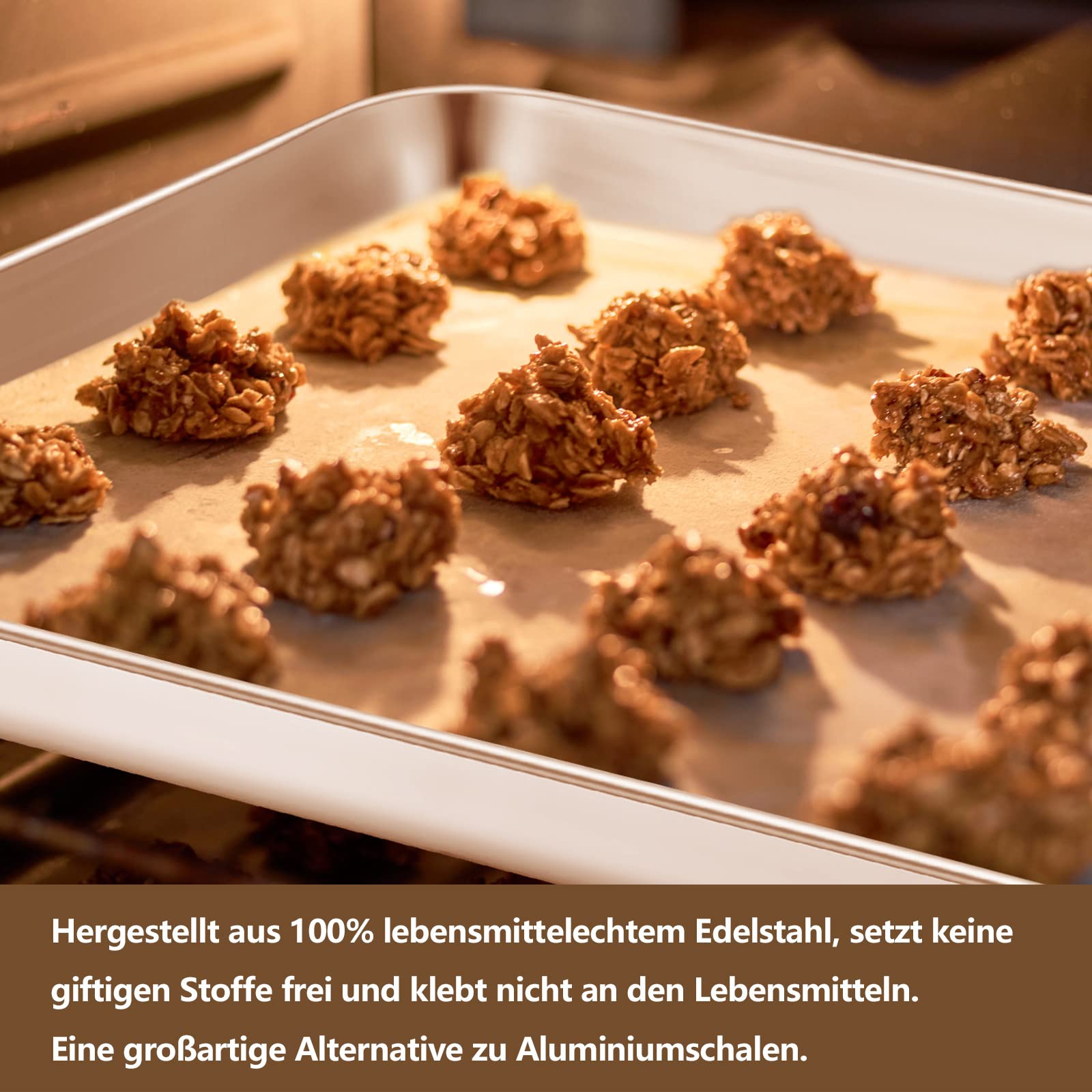 Herogo Backblech 2er Set, Edelstahl Backblech (40,5x30,5x2,5cm), Großes Ofenblech Kuchenblech zum Backen Kochen Servieren, Hochglanz & Rostfrei, ungiftig & gesund, spülmaschinenfest