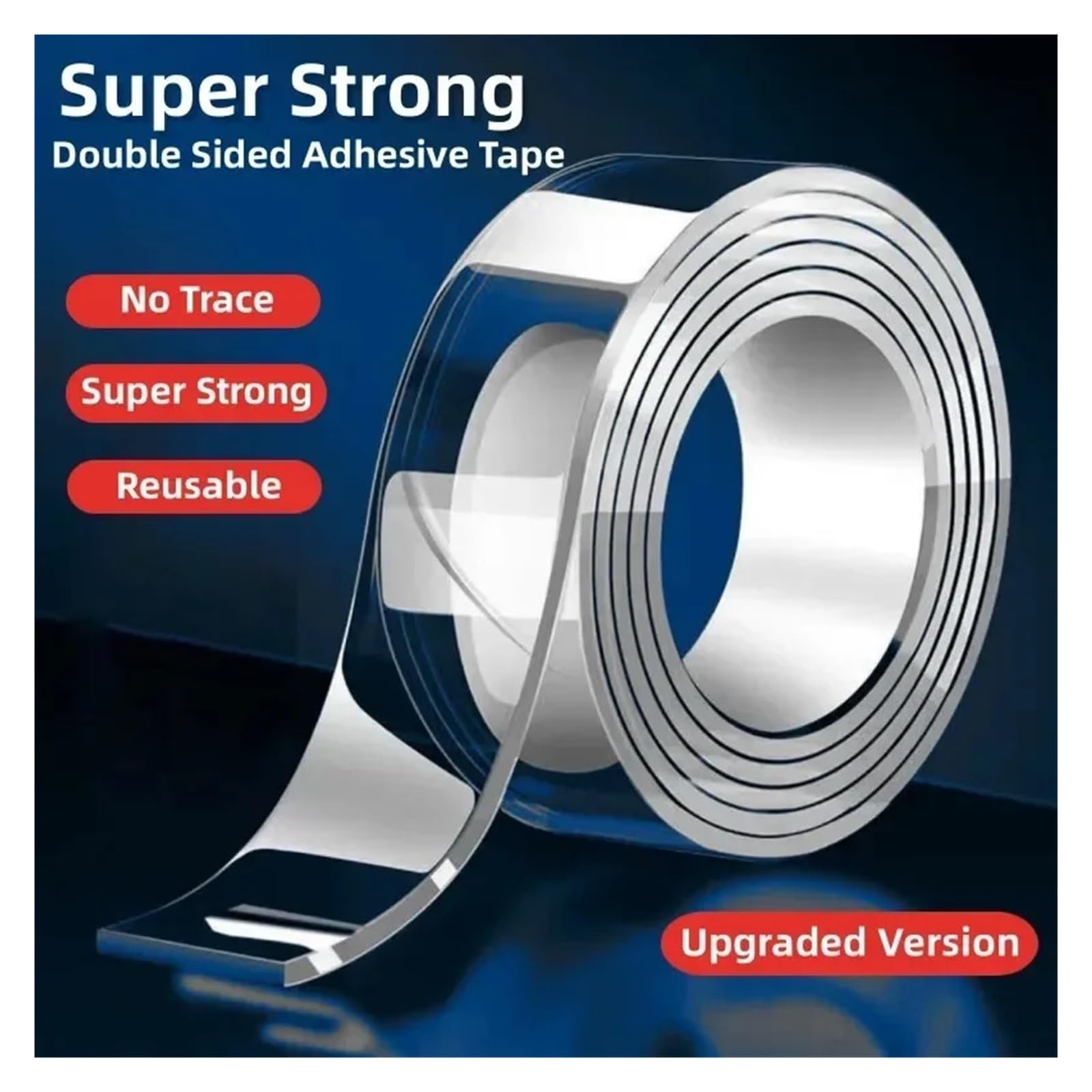 Nastro adesivo biadesivo trasparente, Nastro biadesivo resistente da 1/3/5 m, strisce adesive trasparenti, resistenti, multiuso, riutilizzabili, for cancelleria(1 M)