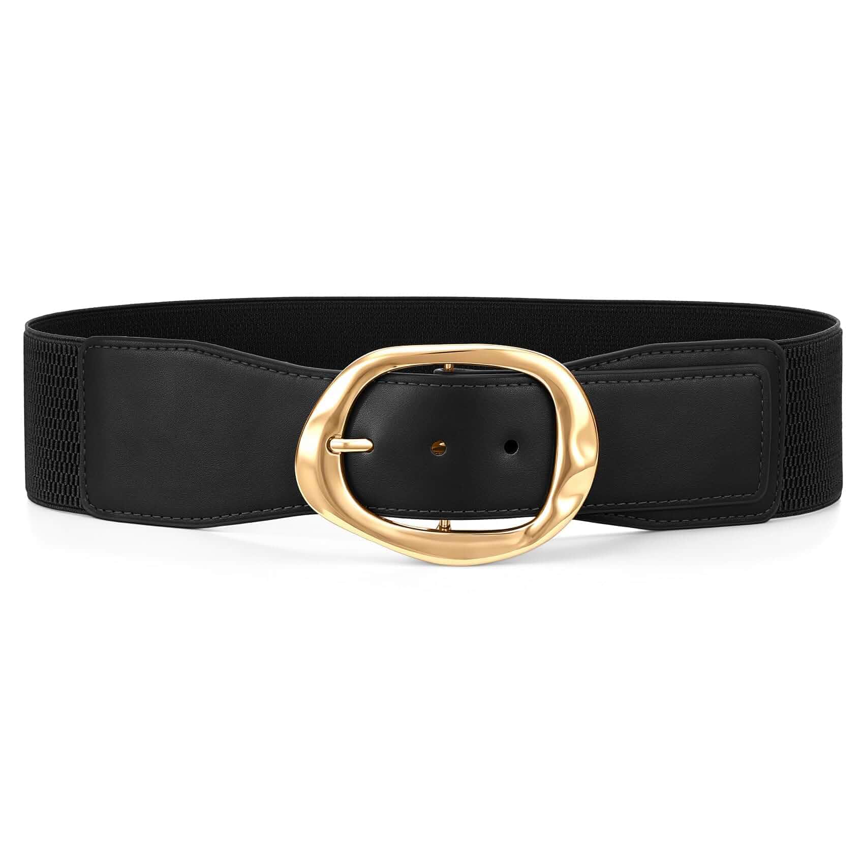 WHIPPY Wide Elastic Belt for Women Stretchy Waist Belt with Large Gold Buckle Fashion Thick Waistband for Dresses