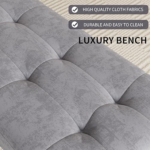 Miniatura 6 de jiexi Banco tapizado de tela de calidad de 49.2 pulgadas con patas de metal, reposapiés con diseño copetudo, banco de recepción para dormitorio de