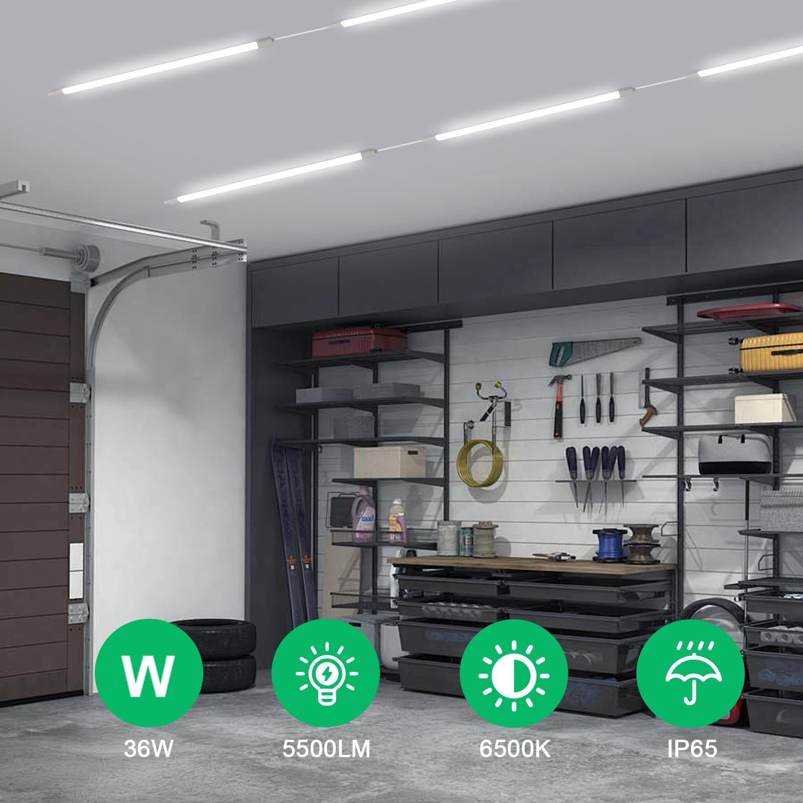 Lot de 6 Réglette LED 120cm, 36W 5500 lm, IP65 étanche, 6500 K | Raccordable en Série, Tubes Lumineux Blanc pour Garage, Adaptée aux Sous-sols, Garages et Entrepôts
