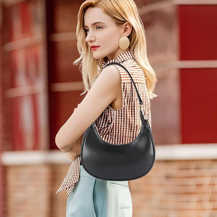 AiNinXun Borsa a Tracolla Mezzaluna in Pelle con Cerniera - Borsa Hobo Donna Ascellare Luna Pochette