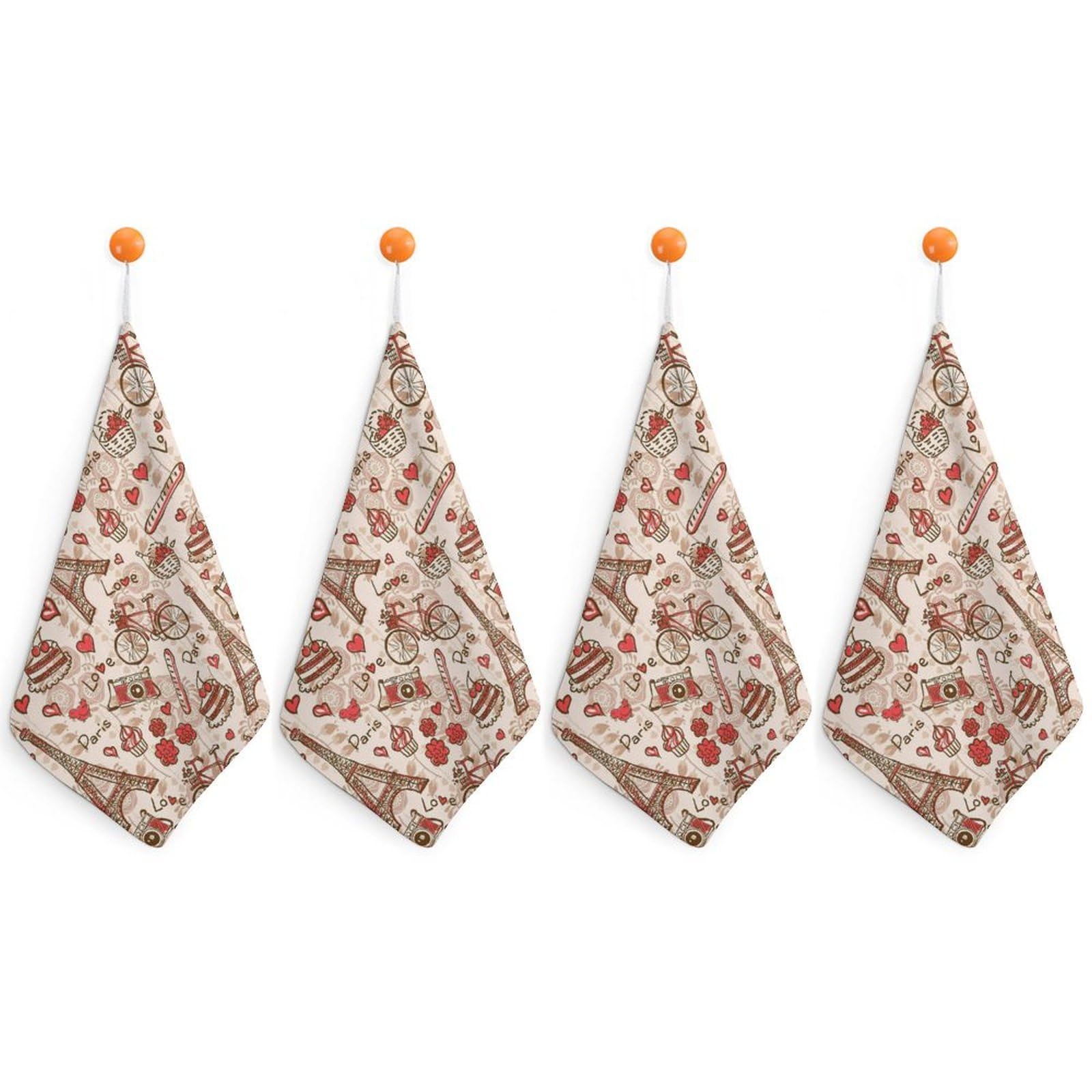 LWORZIIB 4 Piece Hanging Hand Towels, Paris Eiffel Tower Small Dry Hand Towel for Kitchen Bathroom