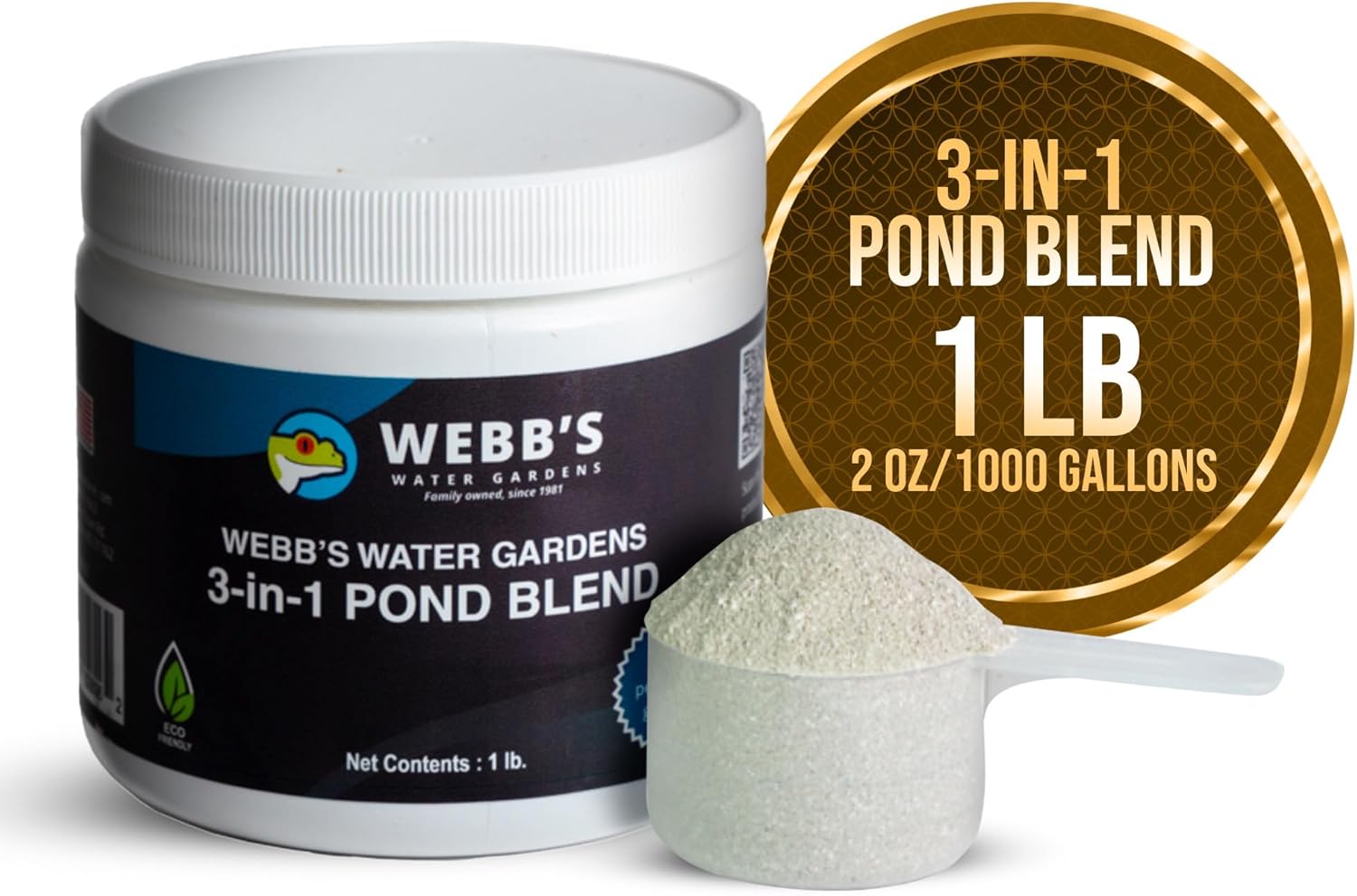 Webb's Water Gardens 3-in-1 Pond Blend | All Natural Enzyme Producing Beneficial Bacteria for Koi, Goldfish & Turtle Ponds | Breaks Down Sludge & Muck | All Natural | Safe - 1lb