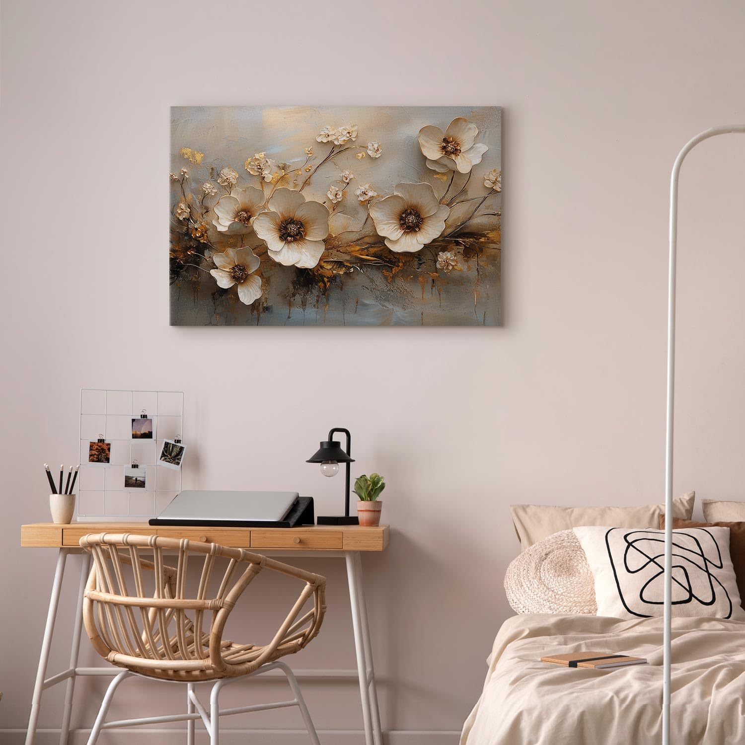 murando - Tableau Decoration Murale Fleurs Dorées Effet 3D 90x60 cm - Impression sur Toile avec Cadre - Art décoratif Moderne maison salon chambre - Tableau Mural b-H-10228-b-a